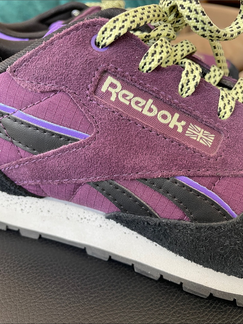 Reebok Purple Black Lime Classic Suede Nylon Retro Sneakers - Picture 3 of 10